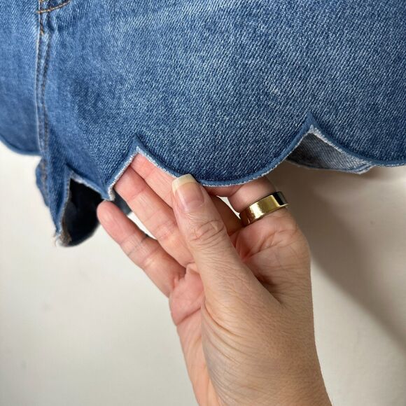 H&M Cute Blue 5 Pocket High Waist Shorts Zip Fly Button Close Scalloped Hem 6 - Picture 4 of 10